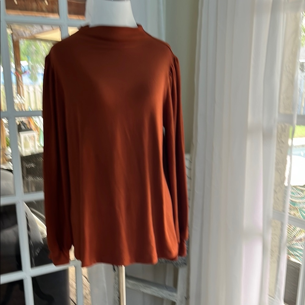 White Birch Brown Long Sleeve Relaxed Blouse